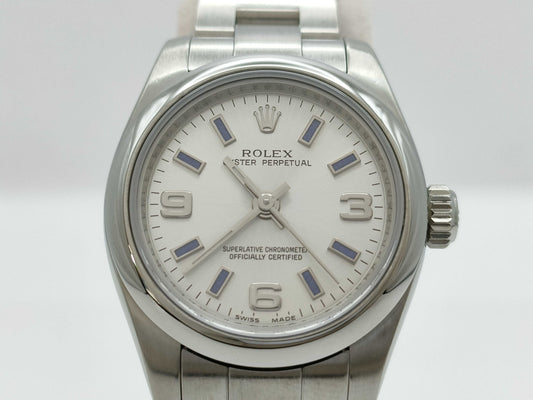 ROLEX 176200 Z640630 Silver Dial Blue Bar Index Women's Watch