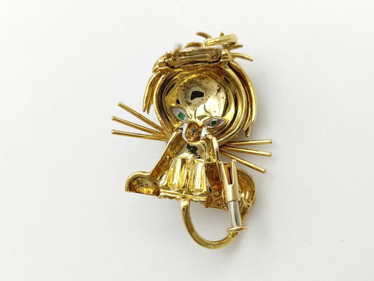 Van Cleef & Arpels Vintage Lucky Animals Lion Emerald and Diamond 18Kt 13.9g Brooch 