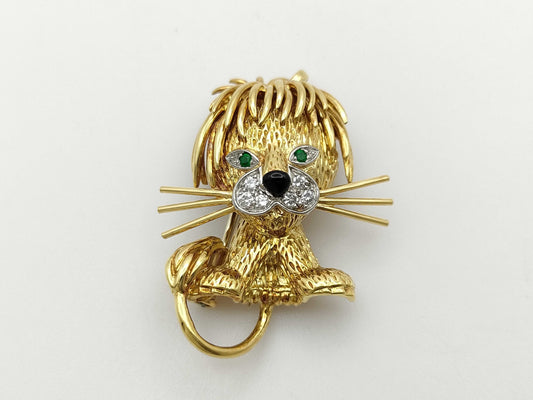 Van Cleef & Arpels Vintage Lucky Animals Lion Emerald and Diamond 18Kt 13.9g Brooch 