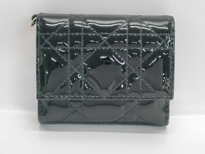 Dior Patent Cannage Lotus Wallet, Black/Gold Hardware, Tri-fold Wallet 41-MA-1202