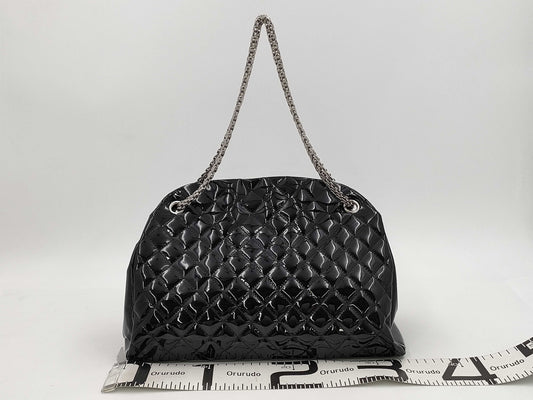CHANEL Patent Matelasse Chain Tote, Black, 14176576