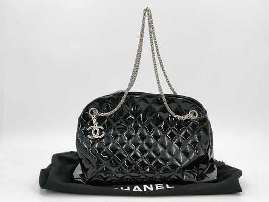 CHANEL Patent Matelasse Chain Tote, Black, 14176576