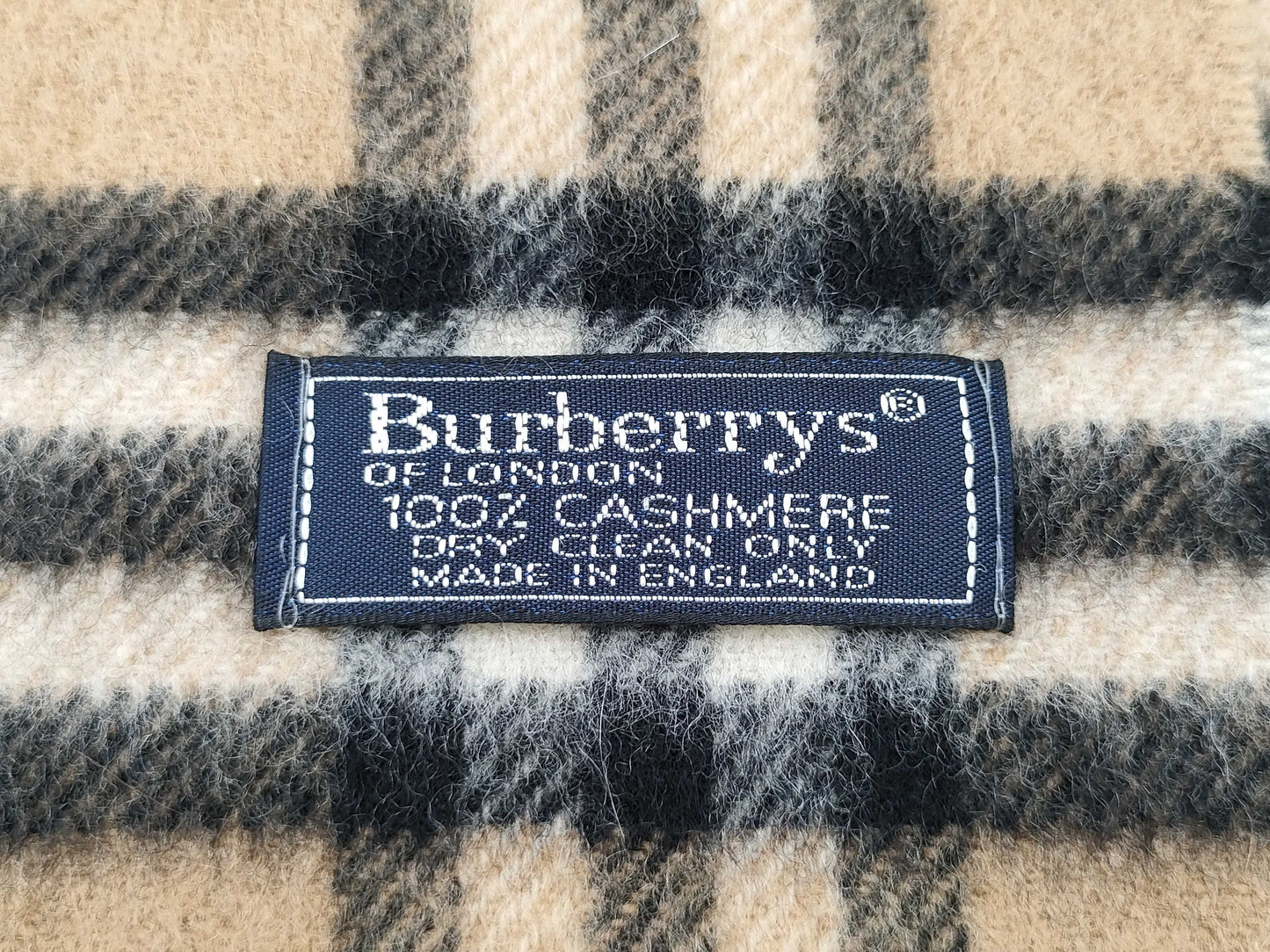 BURBERRY Nova Check Fringe Scarf, Made in England, Cashmere, Beige, Tag Included