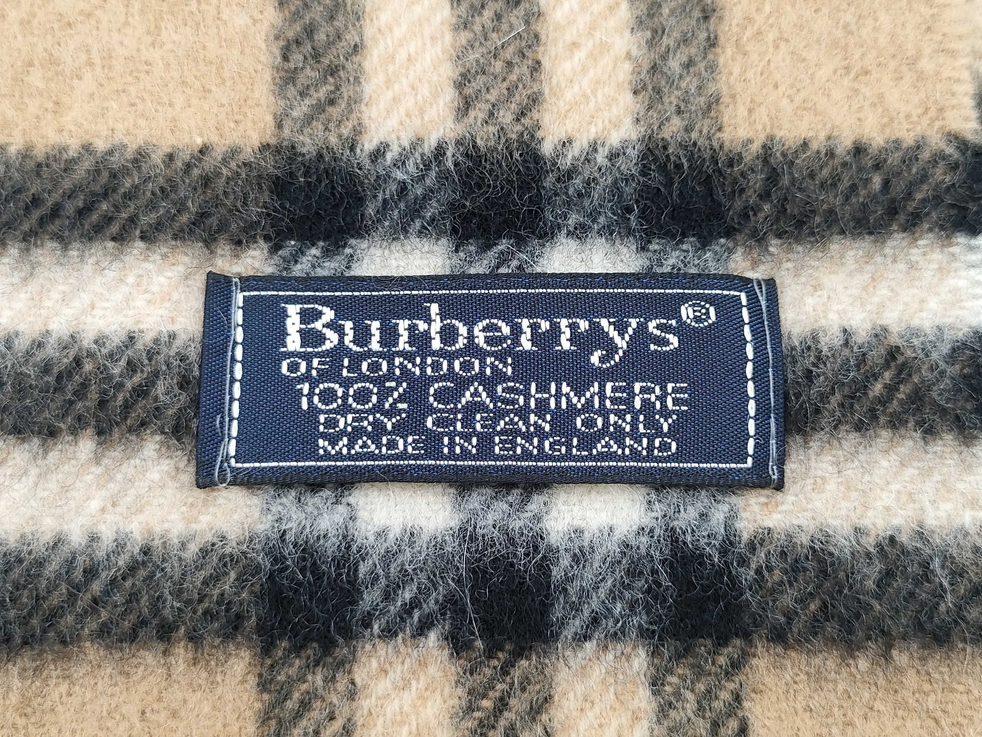 BURBERRY Nova Check Fringe Scarf, Made in England, Cashmere, Beige, Tag Included
