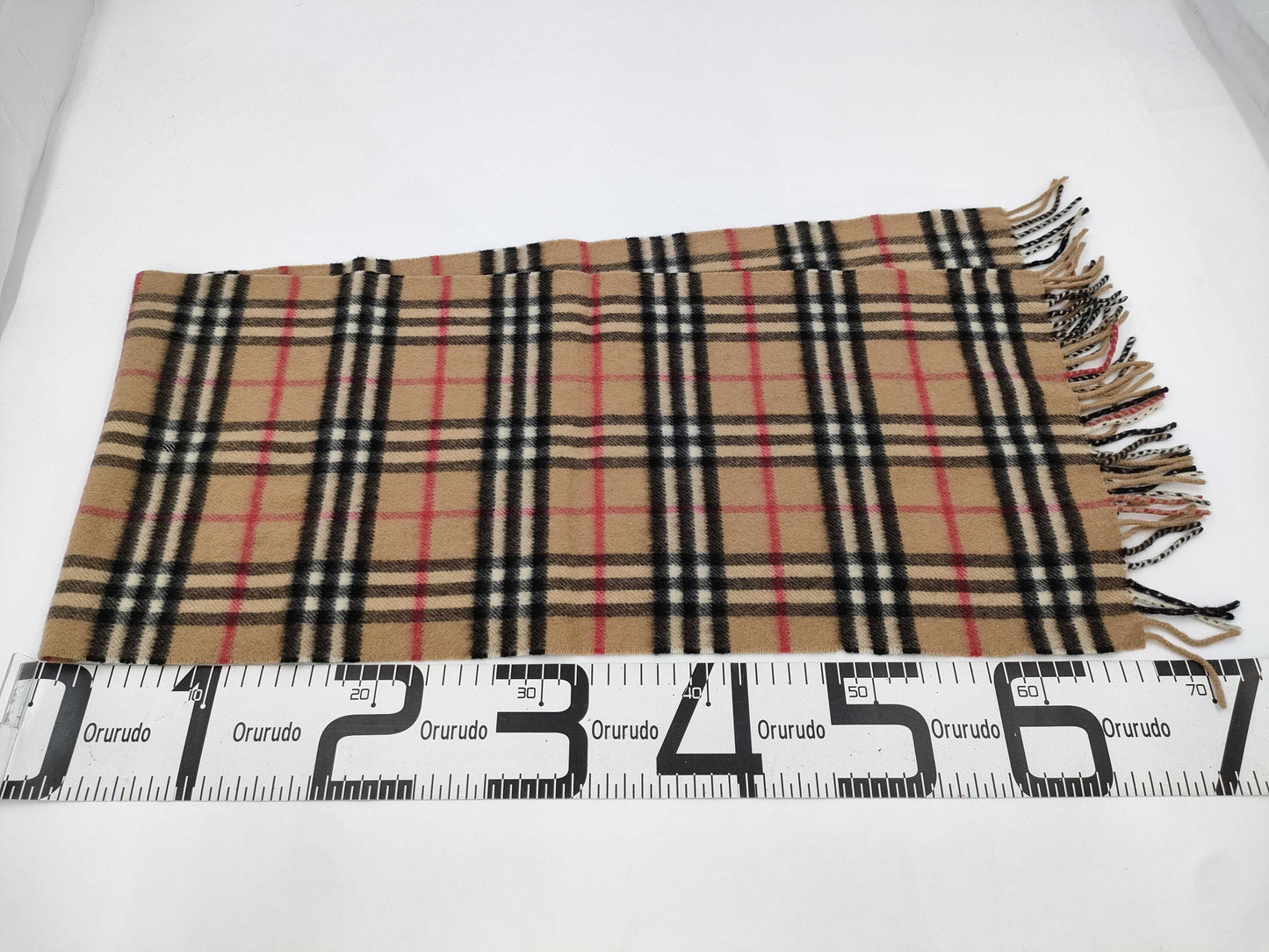BURBERRY Nova Check Fringe Scarf, Made in England, Cashmere, Beige, Tag Included