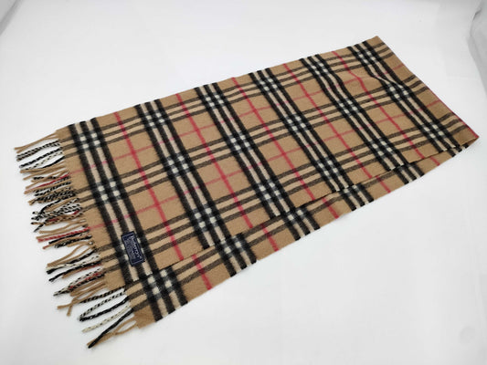 BURBERRY Nova Check Fringe Scarf, Made in England, Cashmere, Beige, Tag Included