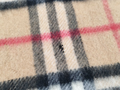 BURBERRY Nova Check Fringe Scarf, Made in England, Cashmere, Beige, Tag Included