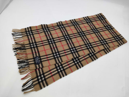 BURBERRY Nova Check Fringe Scarf, Made in England, Cashmere, Beige, Tag Included