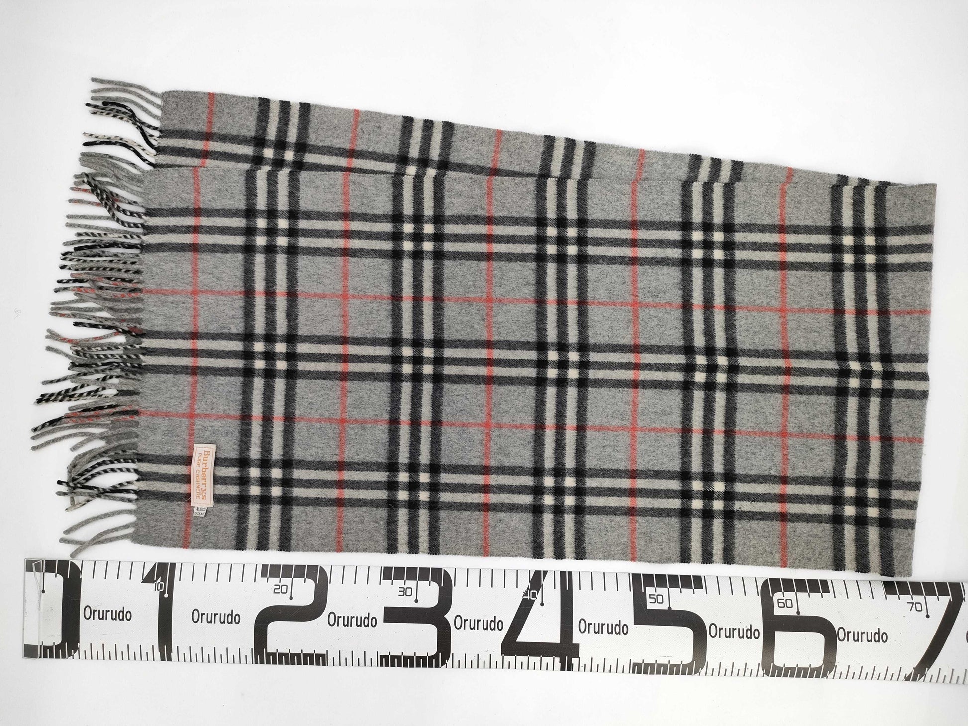 BURBERRY Nova Check Fringe Scarf, Sanyo Shokai, Cashmere, Gray, Tag Included