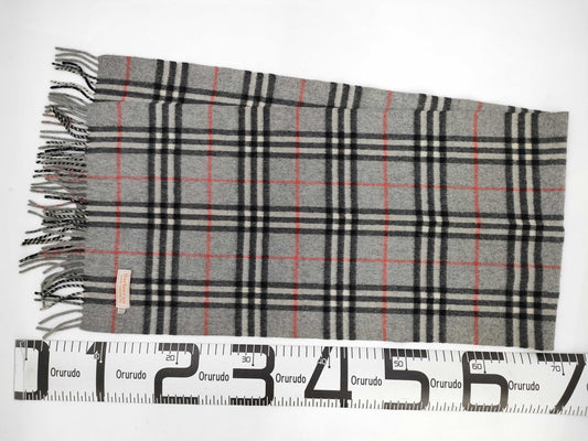 BURBERRY Nova Check Fringe Scarf, Sanyo Shokai, Cashmere, Gray, Tag Included