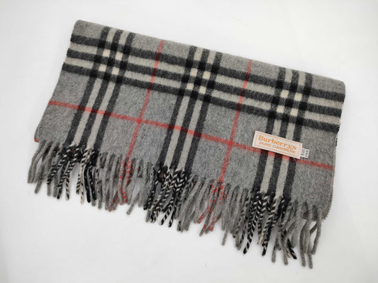 BURBERRY Nova Check Fringe Scarf, Sanyo Shokai, Cashmere, Gray, Tag Included