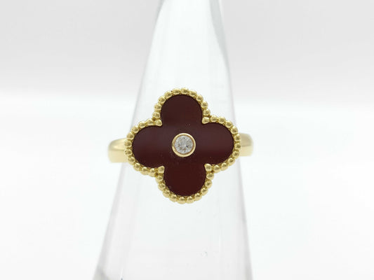 Van Cleef & Arpels Vintage Alhambra #53 Carnelian 1PD Yellow Gold Au750 7.1g Necklace 