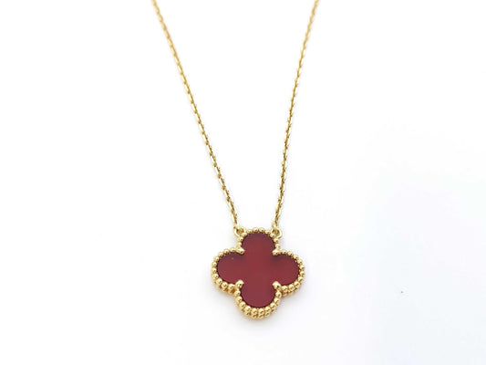 Van Cleef & Arpels Vintage Alhambra Carnelian Necklace in Yellow Gold and Au750, 5.2g 