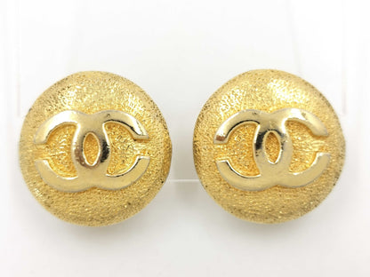 CHANEL Coco Mark Chanel Earrings Coco Mark Round 23 Gold GD GP Gold Plated Earrings