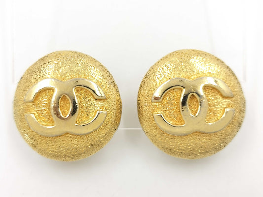 CHANEL Coco Mark Chanel Earrings Coco Mark Round 23 Gold GD GP Gold Plated Earrings