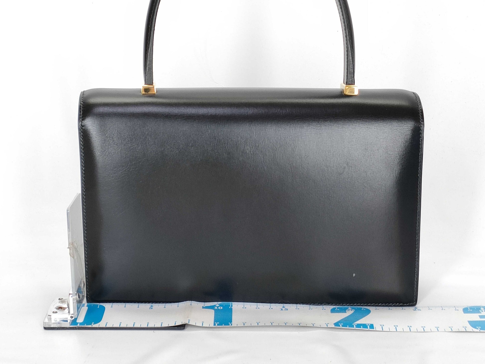 HERMES Piano Black Box Calf Handbag with V Stamp