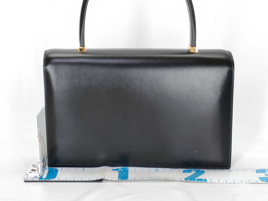 HERMES Piano Black Box Calf Handbag with V Stamp