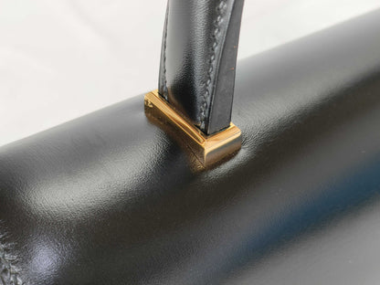 HERMES Piano Black Box Calf Handbag with V Stamp