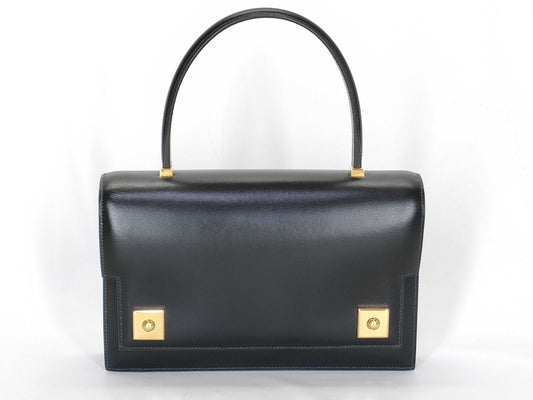 HERMES Piano Black Box Calf Handbag with V Stamp