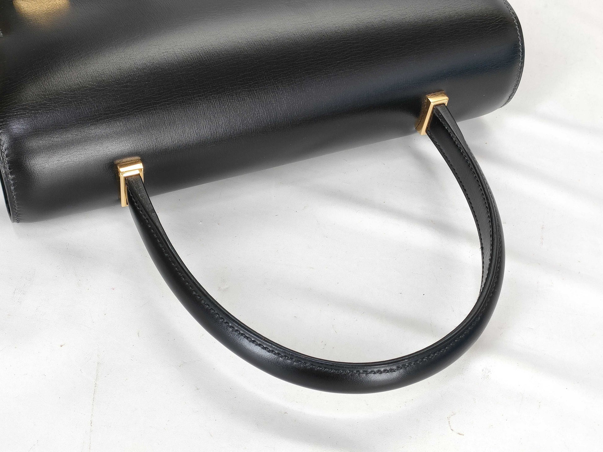 HERMES Piano Black Box Calf Handbag with V Stamp