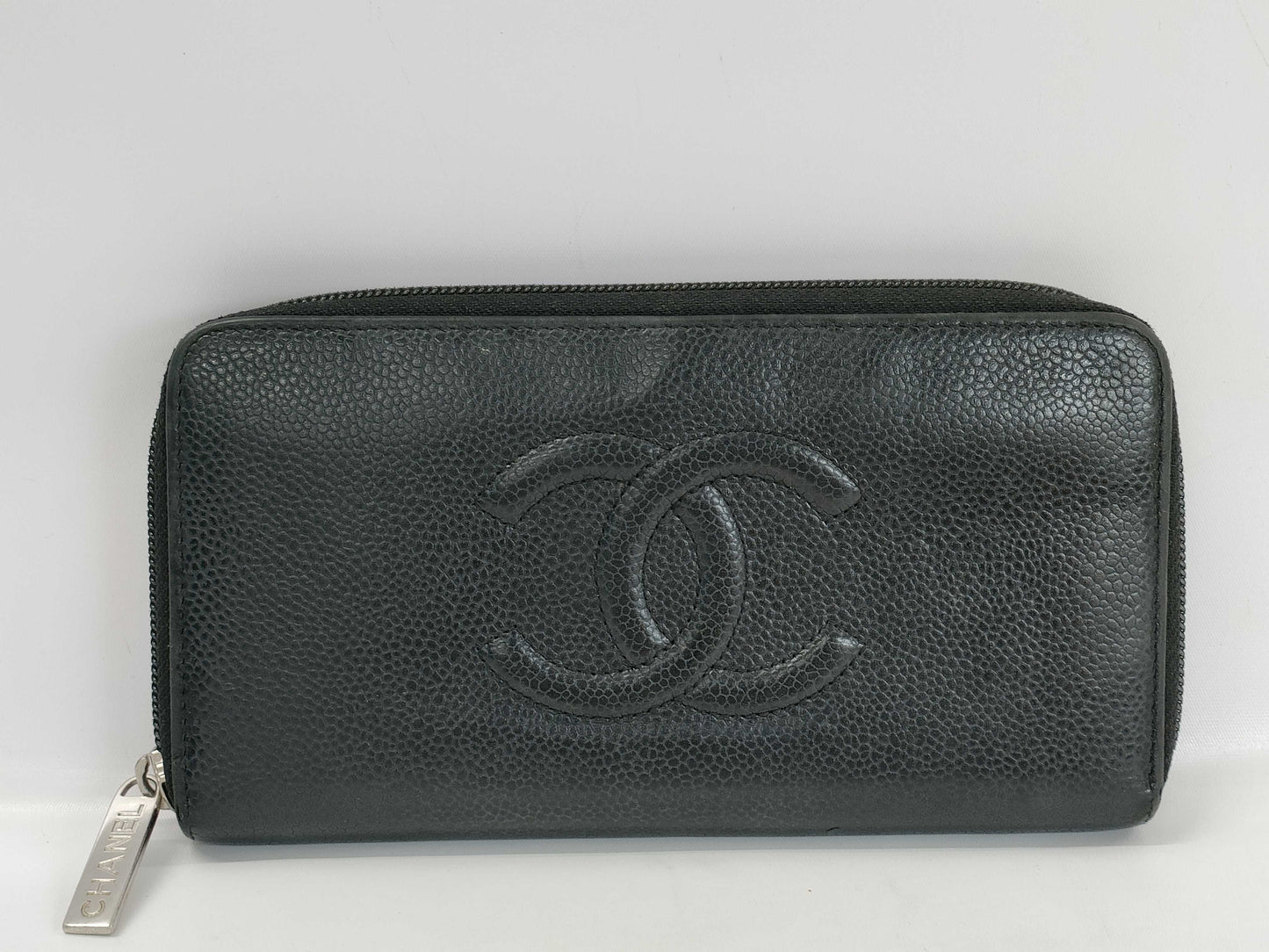 CHANEL Caviar Leather Long Wallet with Stickers and Cards