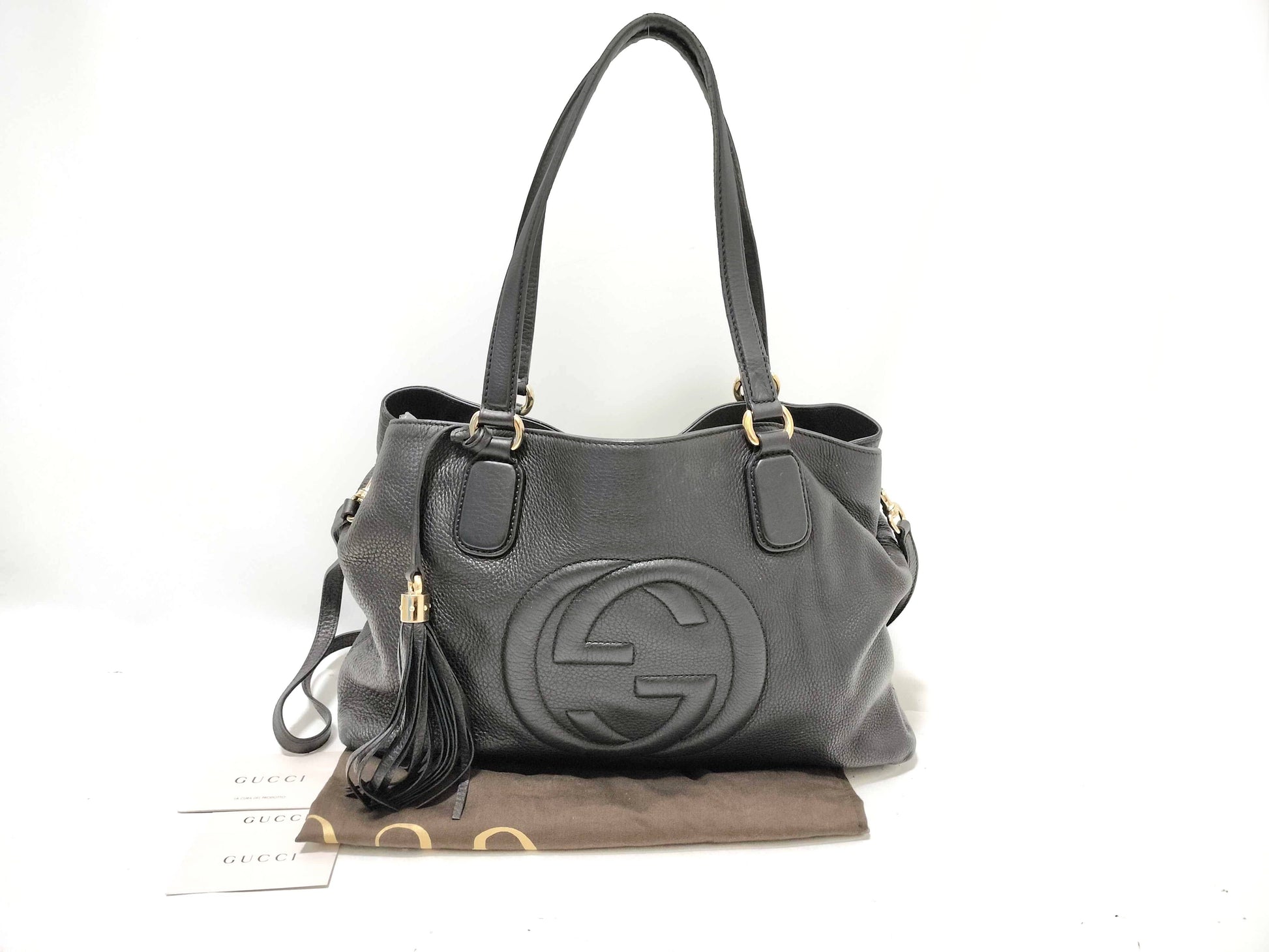 Gucci Tote Bag Shoulder Bag 2-Way Interlocking Soho Black Tote Bag
