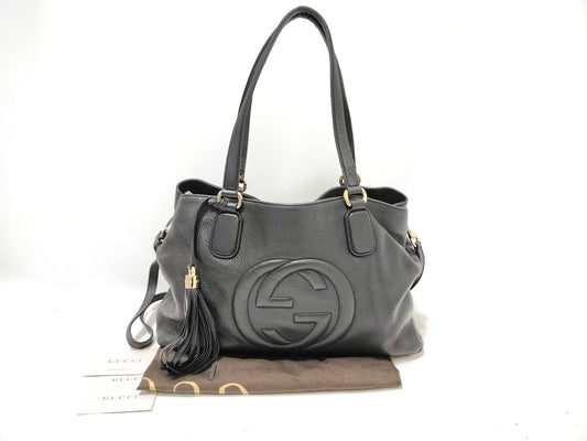 Gucci Tote Bag Shoulder Bag 2-Way Interlocking Soho Black Tote Bag