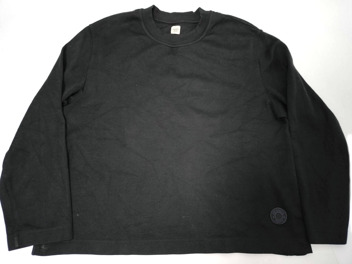 HERMES Serie Long T-Shirt with Patch, Black, Size 34, Tops