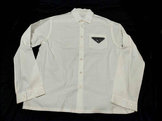 PRADA Prada Shirt Blouse Long Sleeve Triangle Logo Rhinestone White M Shirt