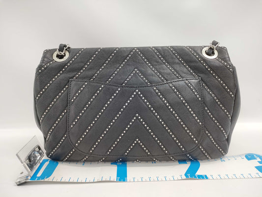 CHANEL Chain Shoulder Bag with Studs, Black, Silver Hardware, 24 Series
