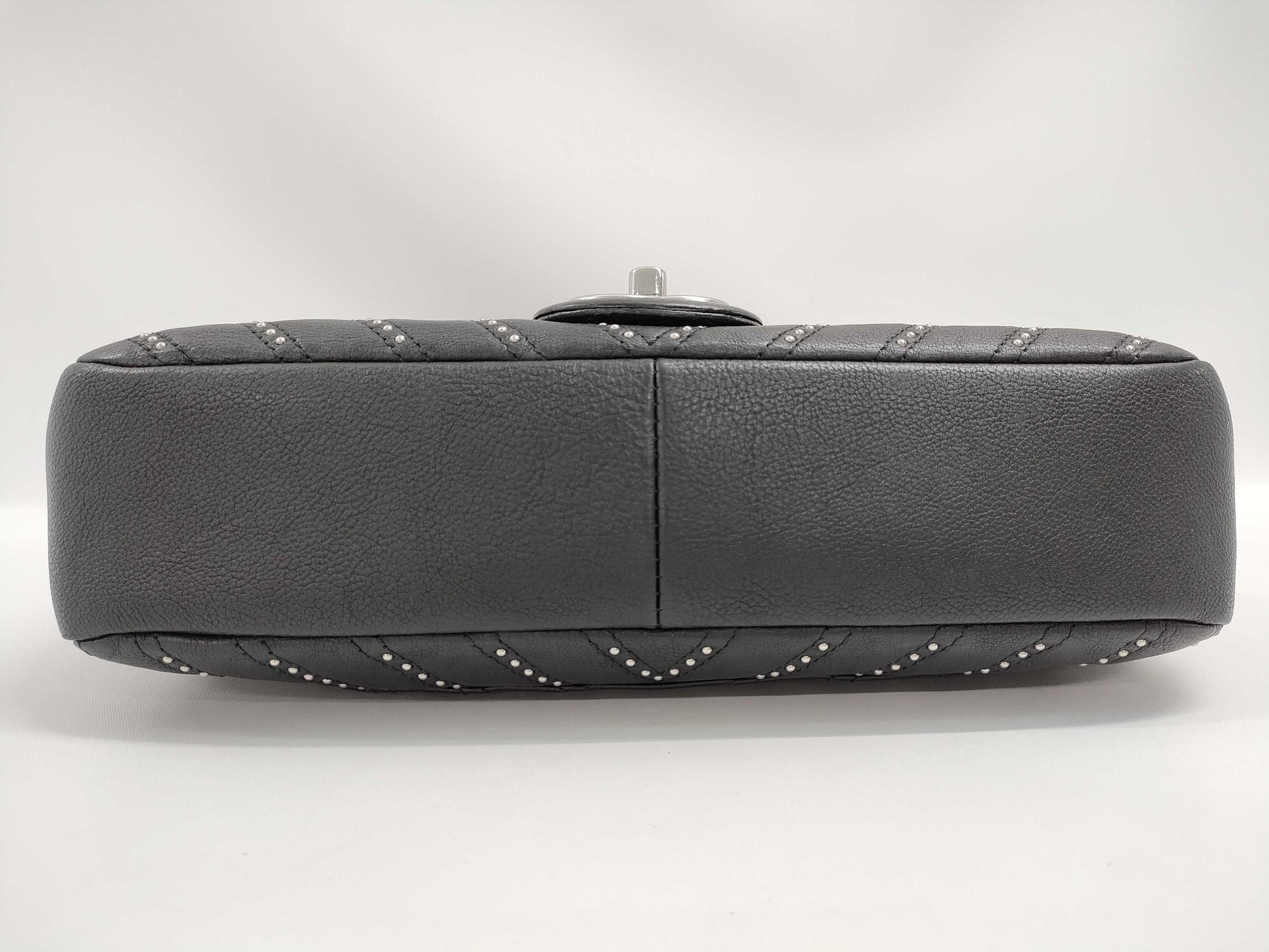 CHANEL Chain Shoulder Bag with Studs, Black, Silver Hardware, 24 Series