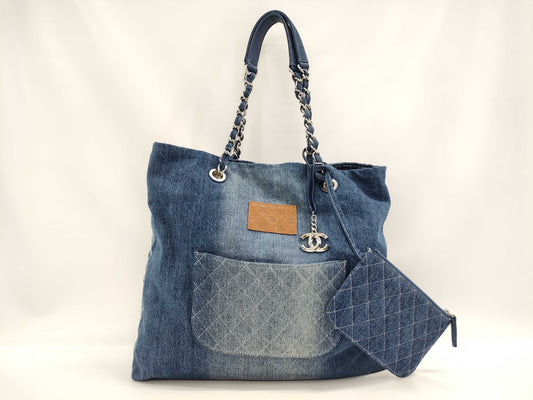 CHANEL Denim Blue Chain Shoulder Tote Bag, No. 27