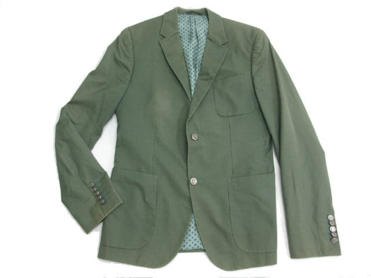 GUCCI Men's Blazer, Tailored Jacket, Cotton with Silk Lining, Khaki Green, Silver Buttons, Size 48