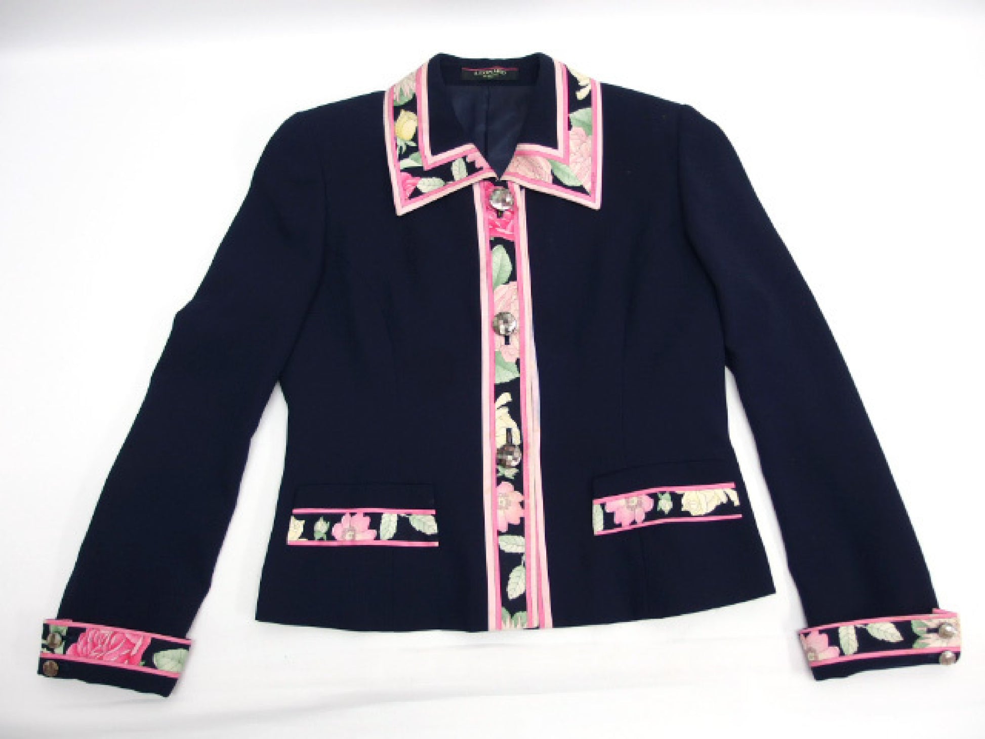 LEONARD LEONARD FASHION LEONARD Jacket Navy Floral Print with Collar 0351701 Size 11