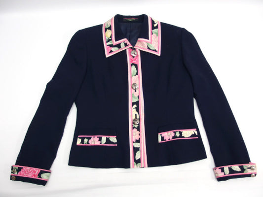 LEONARD LEONARD FASHION LEONARD Jacket Navy Floral Print with Collar 0351701 Size 11