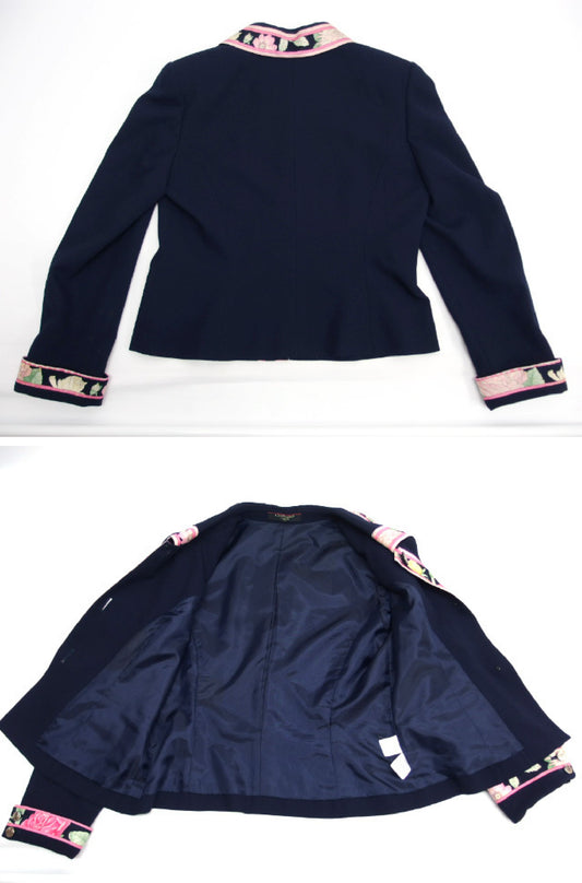 LEONARD LEONARD FASHION LEONARD Jacket Navy Floral Print with Collar 0351701 Size 11