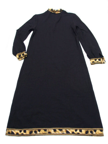 LEONARD LEONARD FASHION Long Dress, Wool and Silk, Leopard Print, Black, Size M