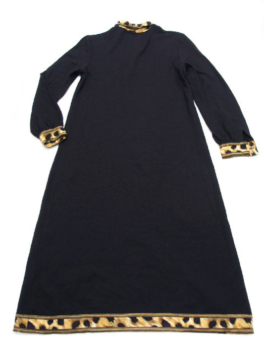 LEONARD LEONARD FASHION Long Dress, Wool and Silk, Leopard Print, Black, Size M