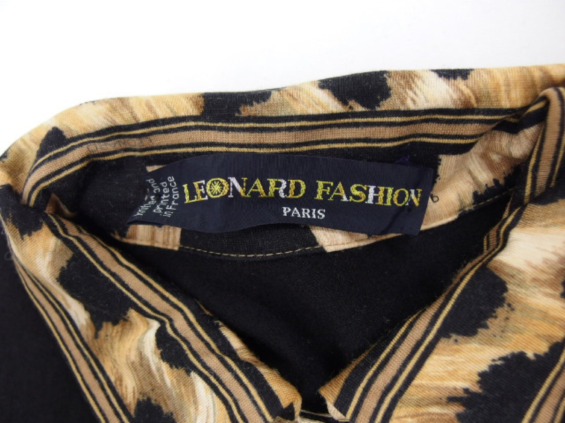 LEONARD LEONARD FASHION Long Dress, Wool and Silk, Leopard Print, Black, Size M