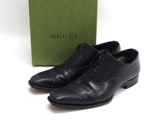 GUCCI Leather Lace-Up Business Shoes Loafers Black Men's Size 42
