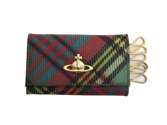 Vivienne Westwood 6-Key Case with Check Pattern and Orb Logo, Multicolor