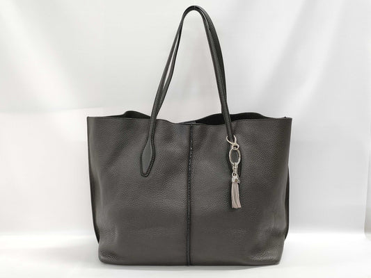 TODS Brown Leather Tote Bag with Charm