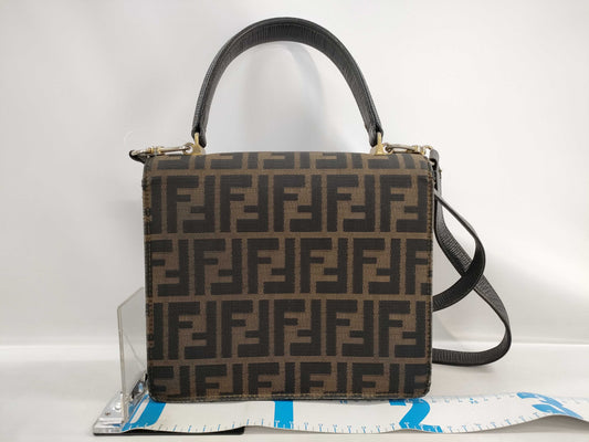 FENDI W-Flap 2-Way Shoulder Bag Zucca Handbag