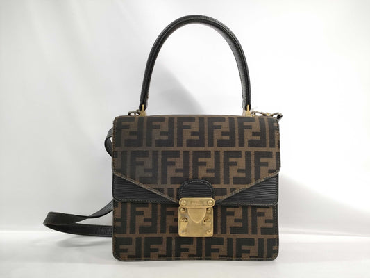 FENDI W-Flap 2-Way Shoulder Bag Zucca Handbag