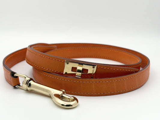 HERMES Kelly Leash, G Stamp, Pet Supplies, Leather, Orange with Gold Hardware, Other Accessories