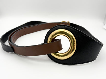 BURBERRY Grommet Detail Lambskin Waistband Belt, Size S/M, Open Circle Leather Belt, Two-Tone Black and Brown