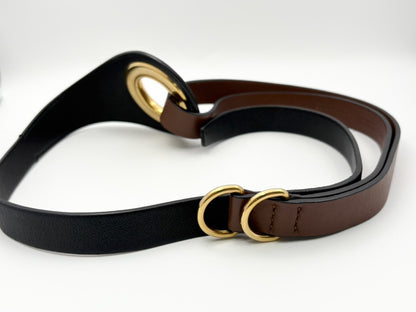 BURBERRY Grommet Detail Lambskin Waistband Belt, Size S/M, Open Circle Leather Belt, Two-Tone Black and Brown