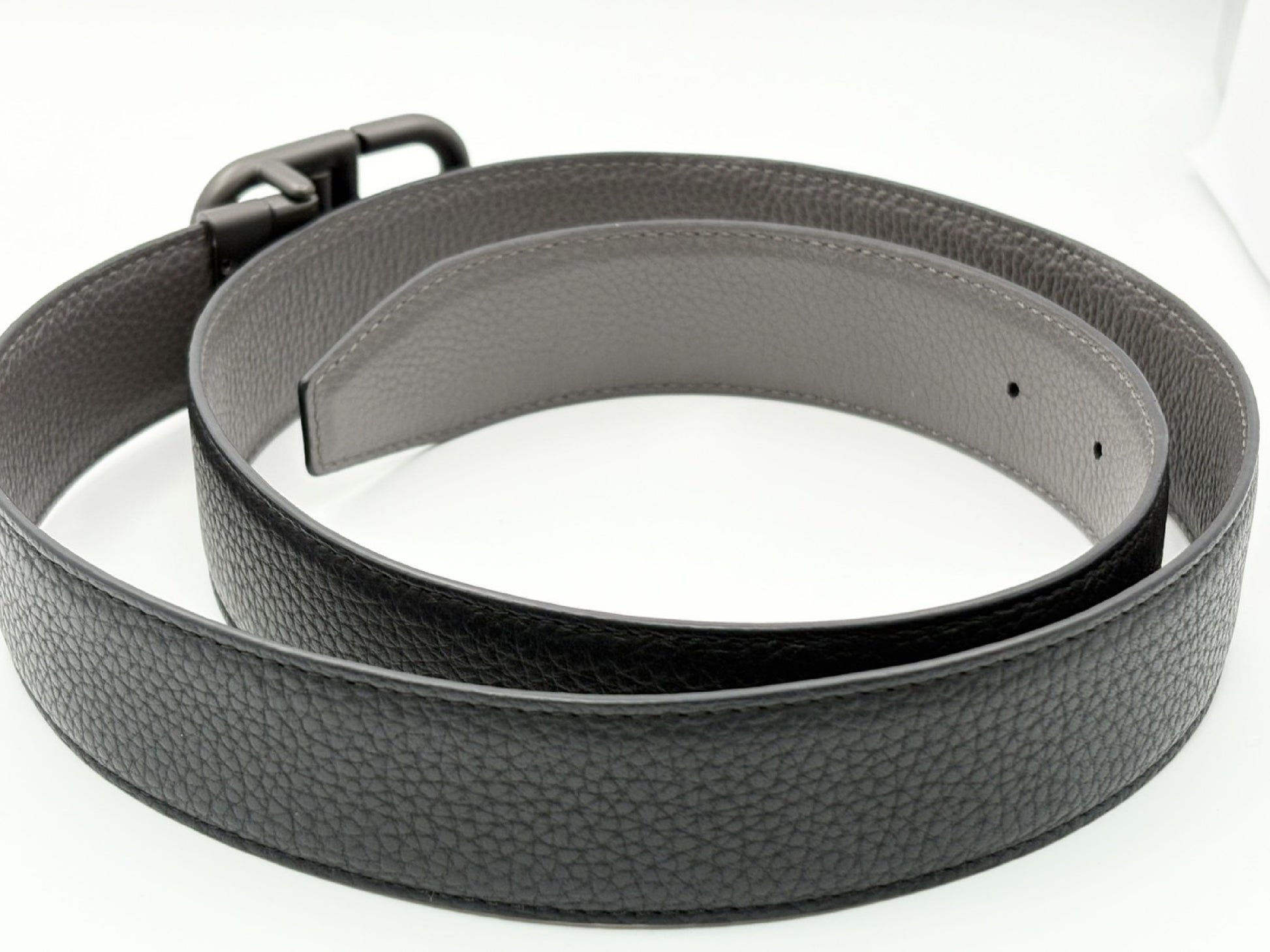 BALENCIAGA BB Logo Reversible Leather Belt, Black and Gray