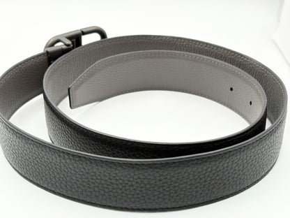 BALENCIAGA BB Logo Reversible Leather Belt, Black and Gray