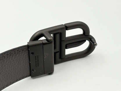 BALENCIAGA BB Logo Reversible Leather Belt, Black and Gray